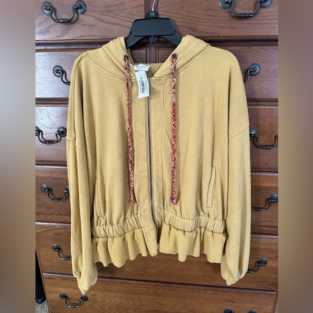 Oli & Hali Mustard Hooded Zip Jacket with Braided Drawstrings nwt